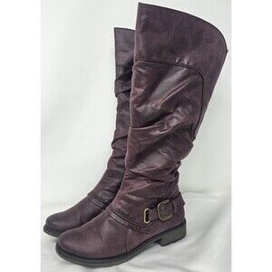 Baretraps Women Sheridan Burgundy Wide Calf Knee High Faux Leather Boots Size 6W